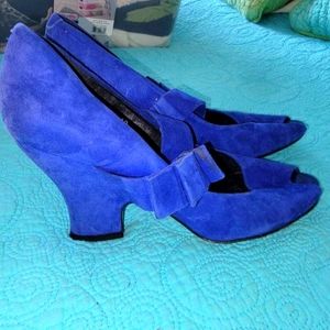 Ladies open toe blue suede wedge heels